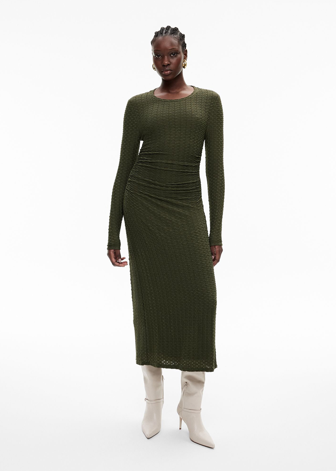 Textured Jersey Long Sleeve Dress