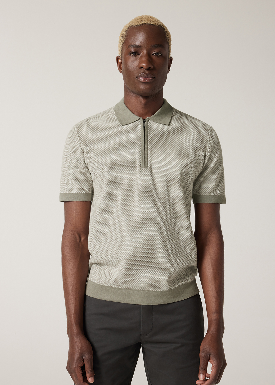 Textured Knit Zip Polo
