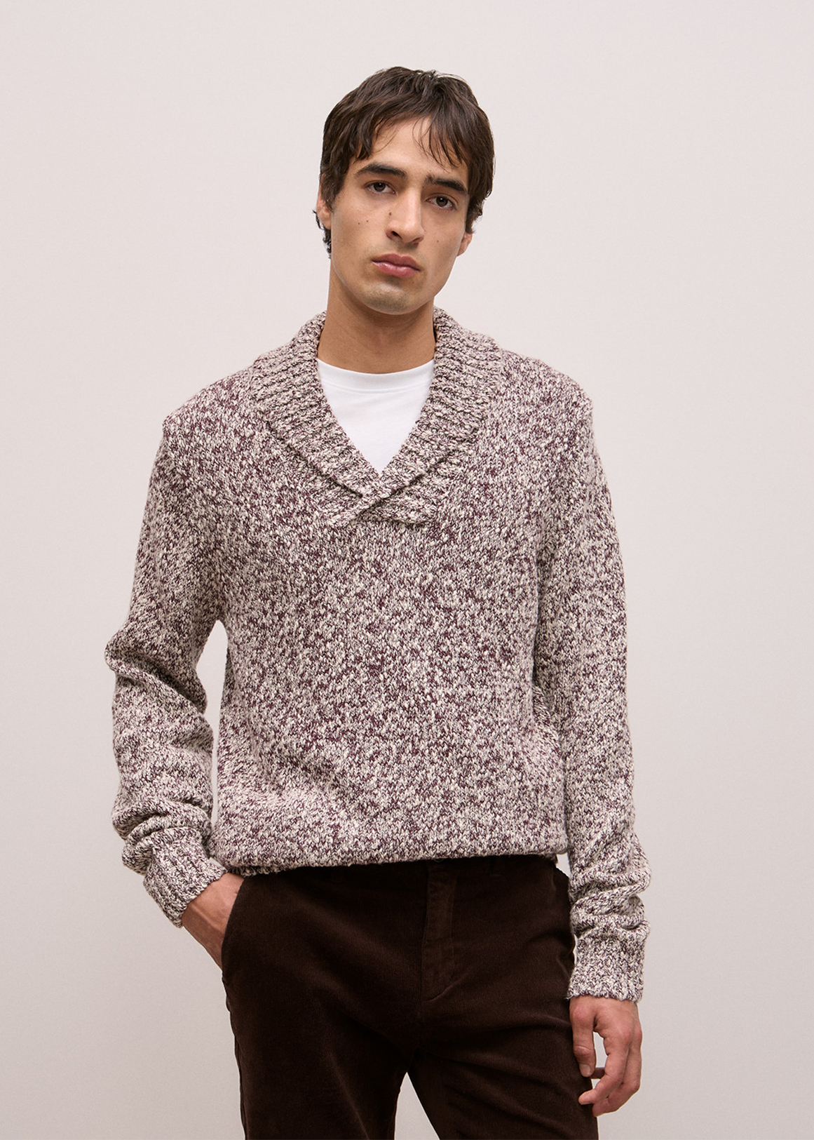Textured Shawl Collar Knit