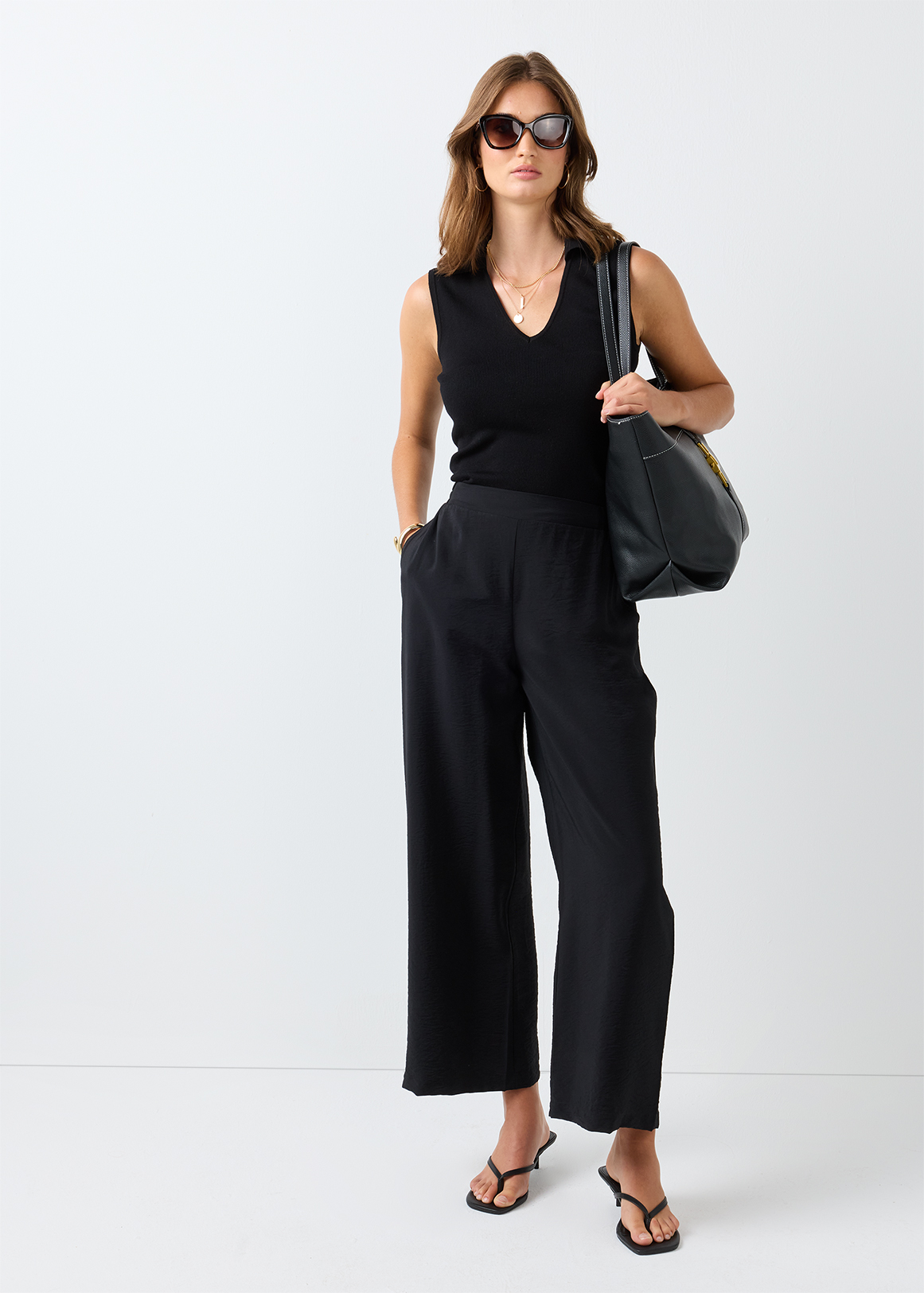 Textured Wide Leg Pants