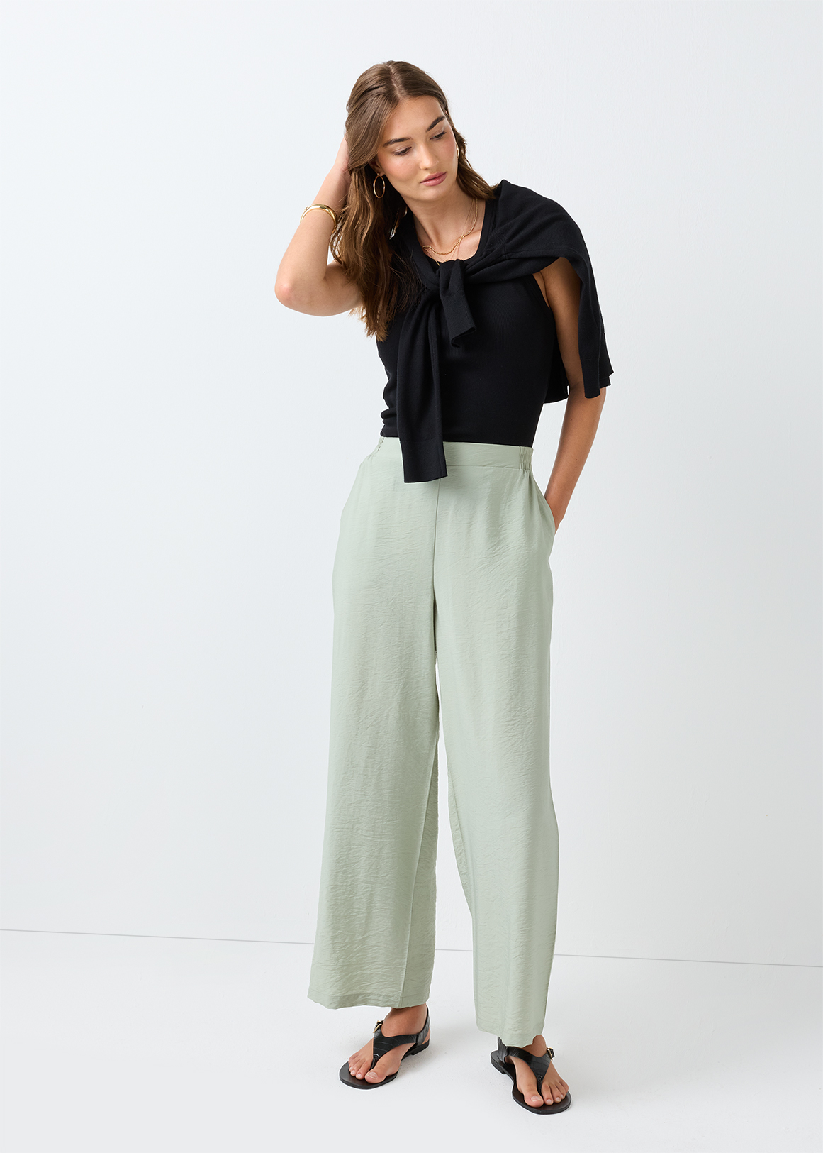 Textured Wide Leg Pants