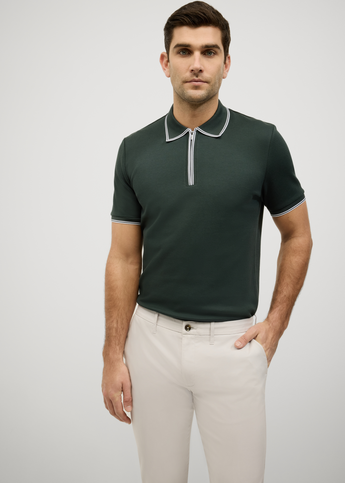 Textured Zip Collar Polo