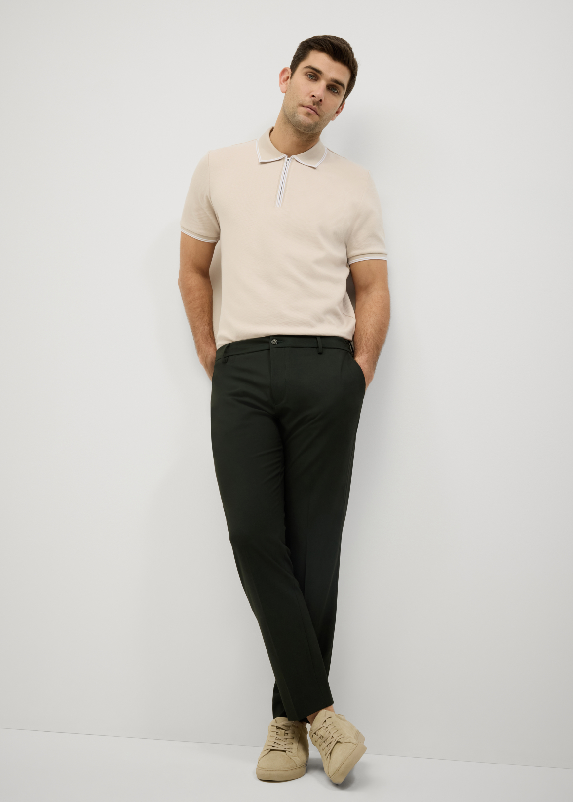 Textured Zip Collar Polo