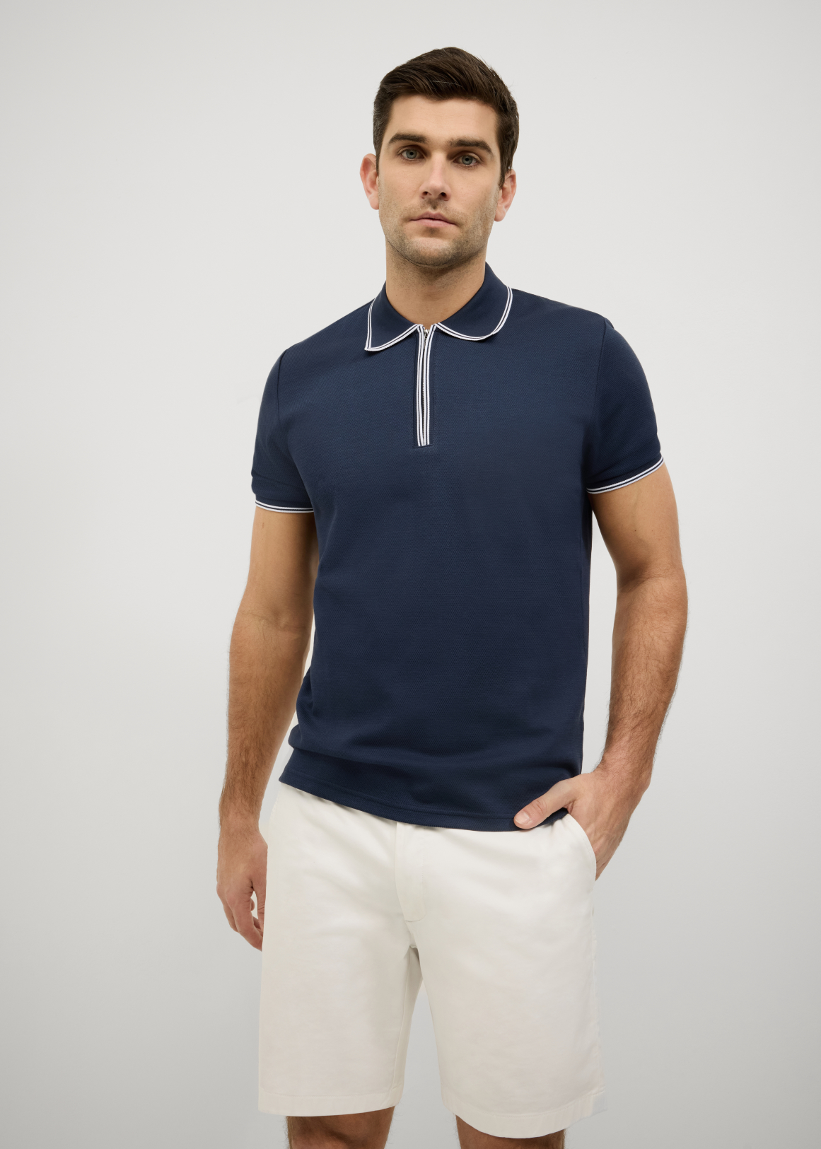 Textured Zip Collar Polo