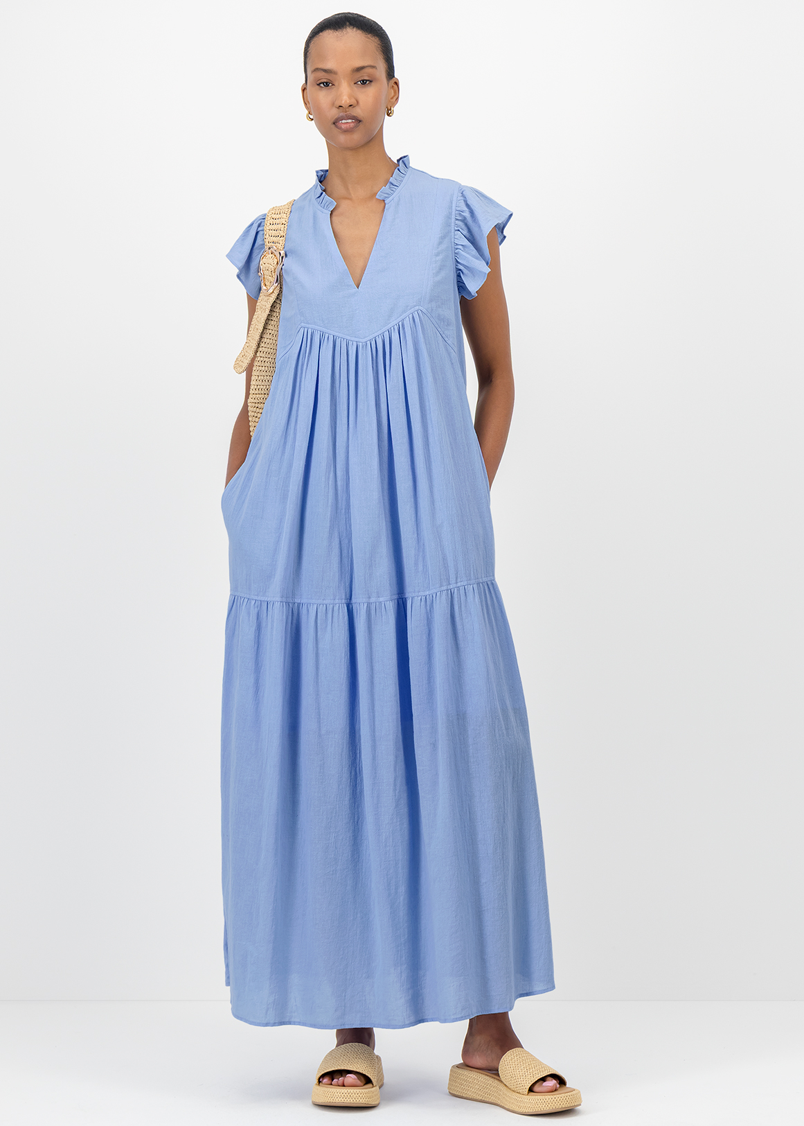 Tiered Flutter Sleeve A-line Maxi Dress