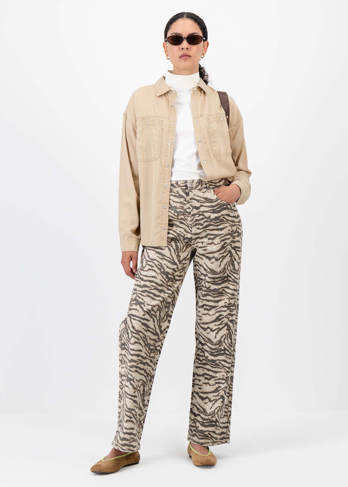 Tiger Print High Rise Straight Leg Jeans