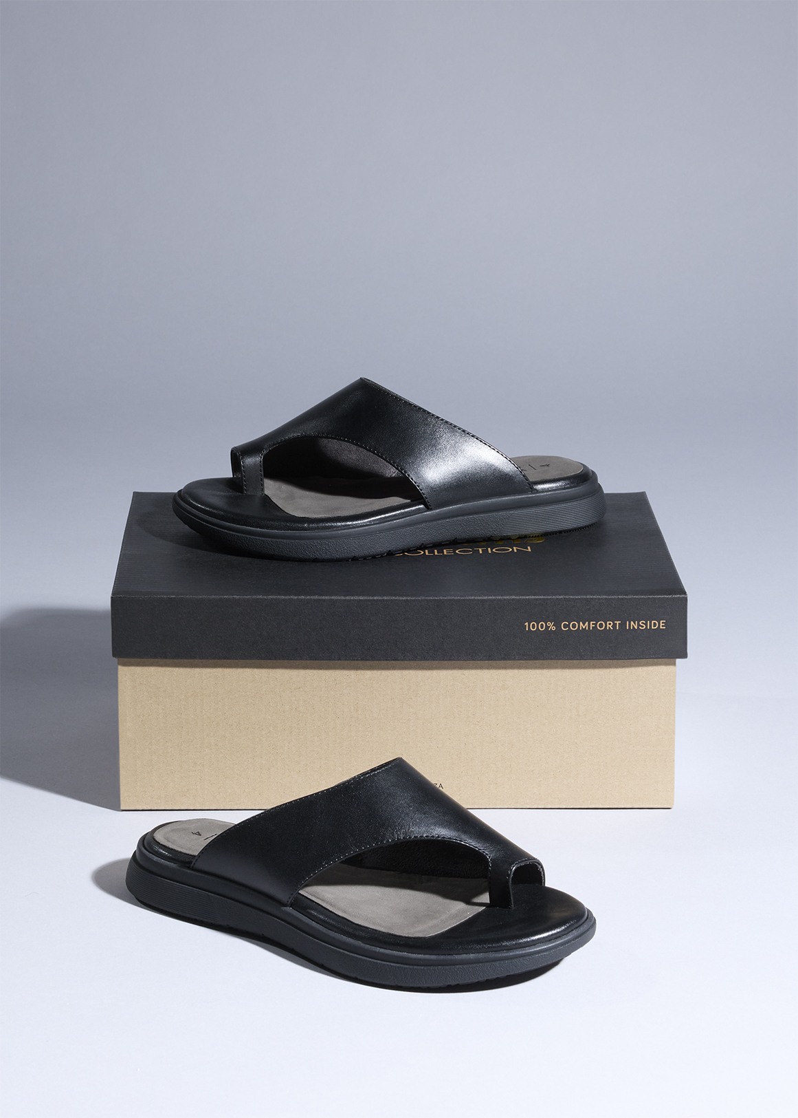 Toe Post Wedge Leather Mules