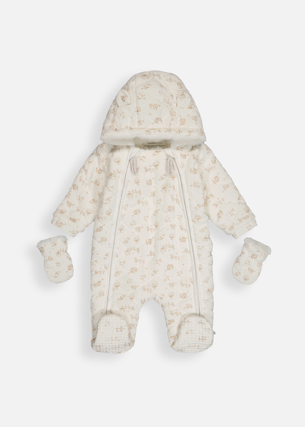 Toile Quilted Cotton Jumpsuit & Mitten Set