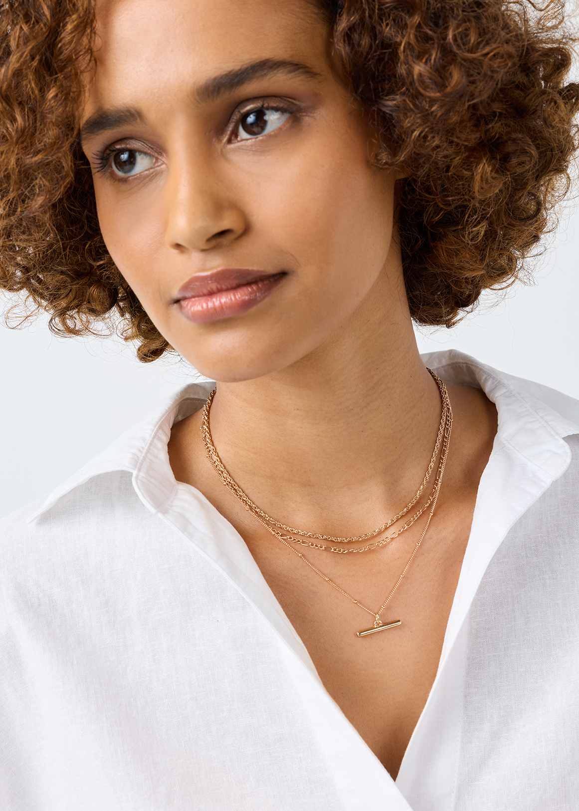 Triple Layered Bar Pendant Multi Chain Necklace Set 3 Pack