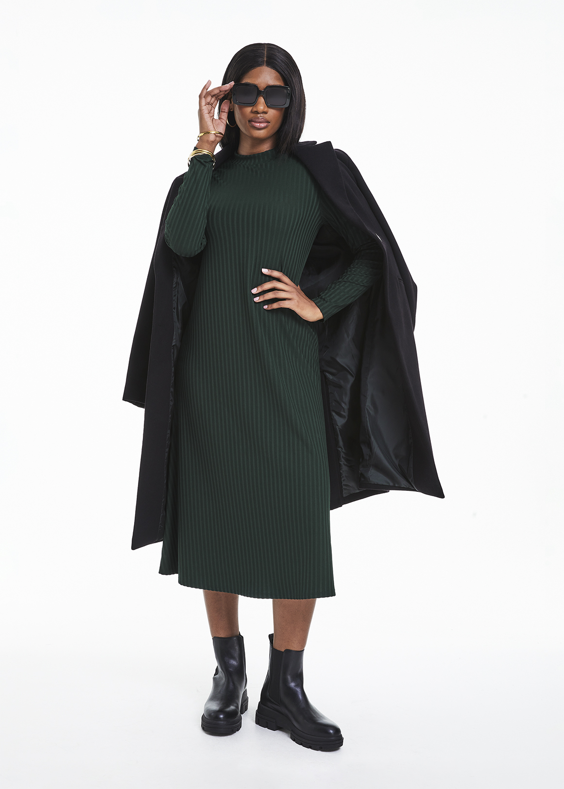 Turtleneck A-line Rib Knit Midi Dress | Woolworths.co.za