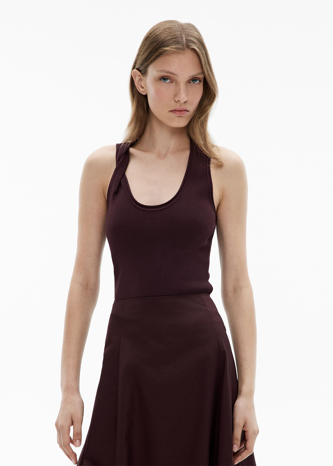 Twist Shoulder Knit Tank Top