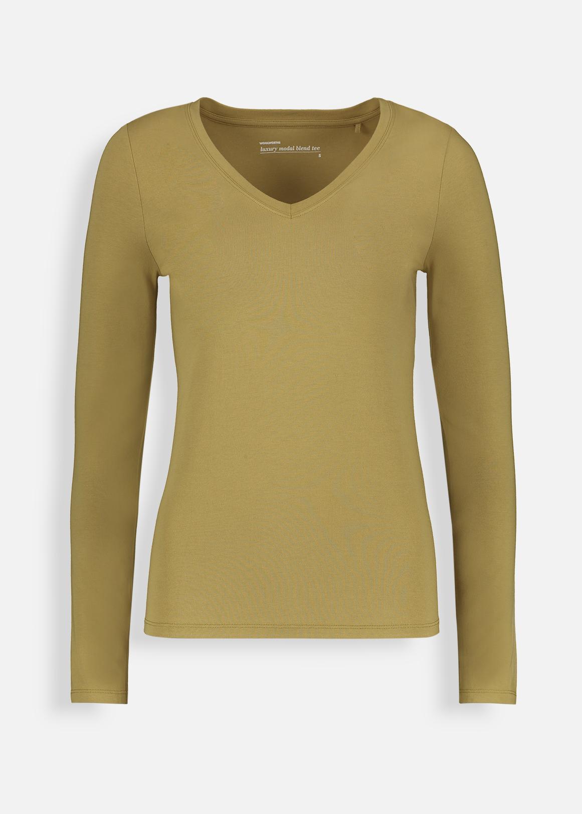 Long Sleeve V Neck Cotton Modal Blend T-shirt