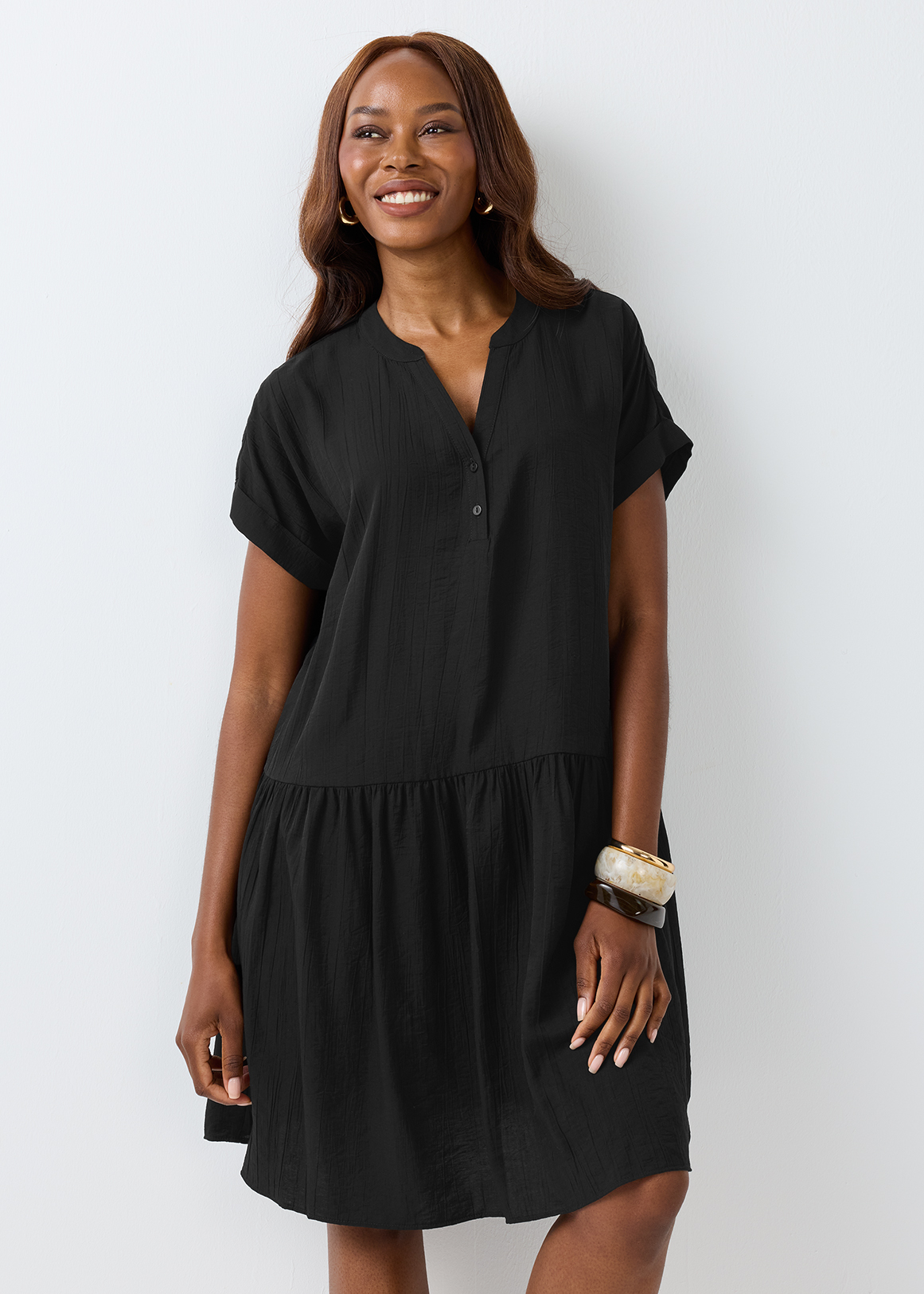 V-neck Tiered A-line Dress