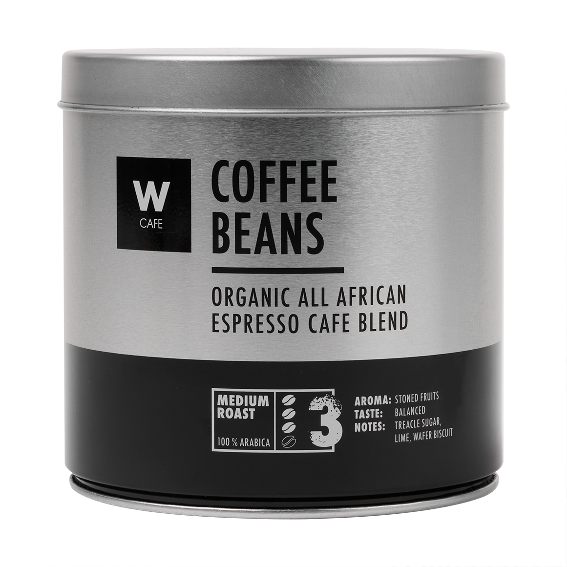 WCafe Organic All African Espresso Cafe Blend Beans in Tin 250 g
