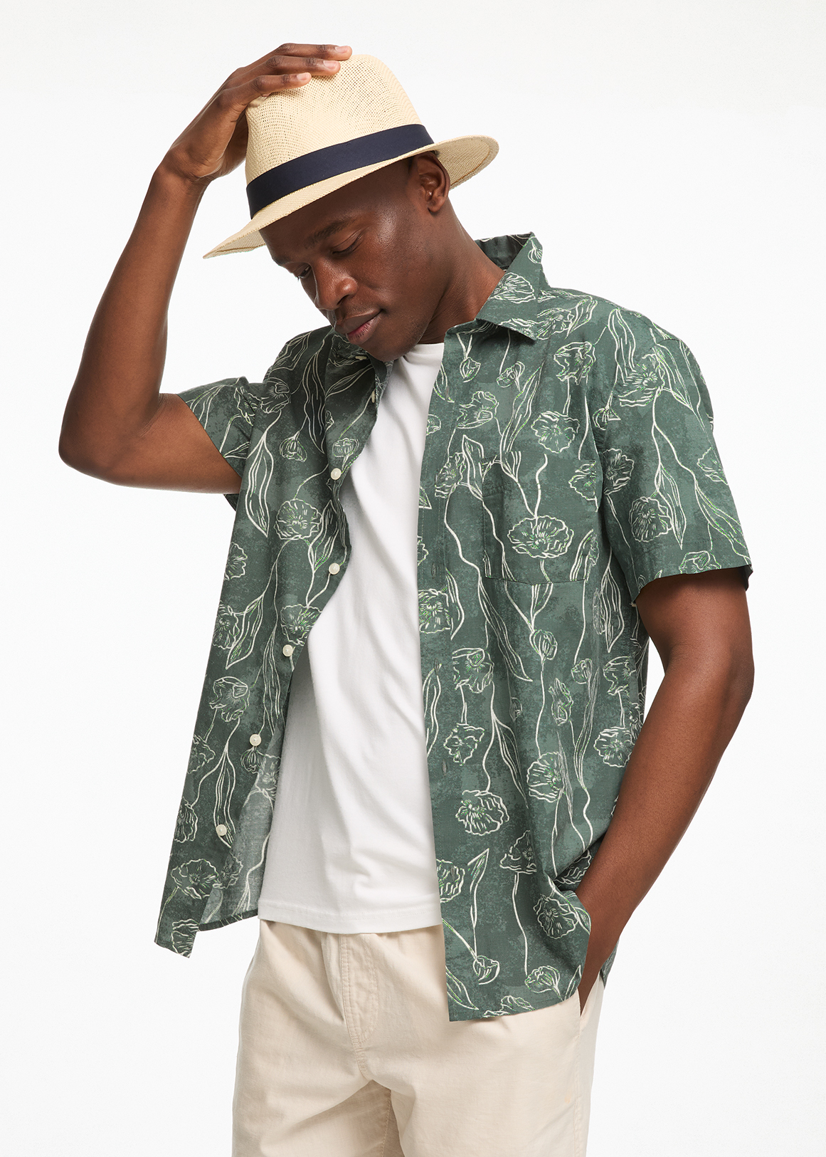 Watercolour Floral Slub Cotton Shirt