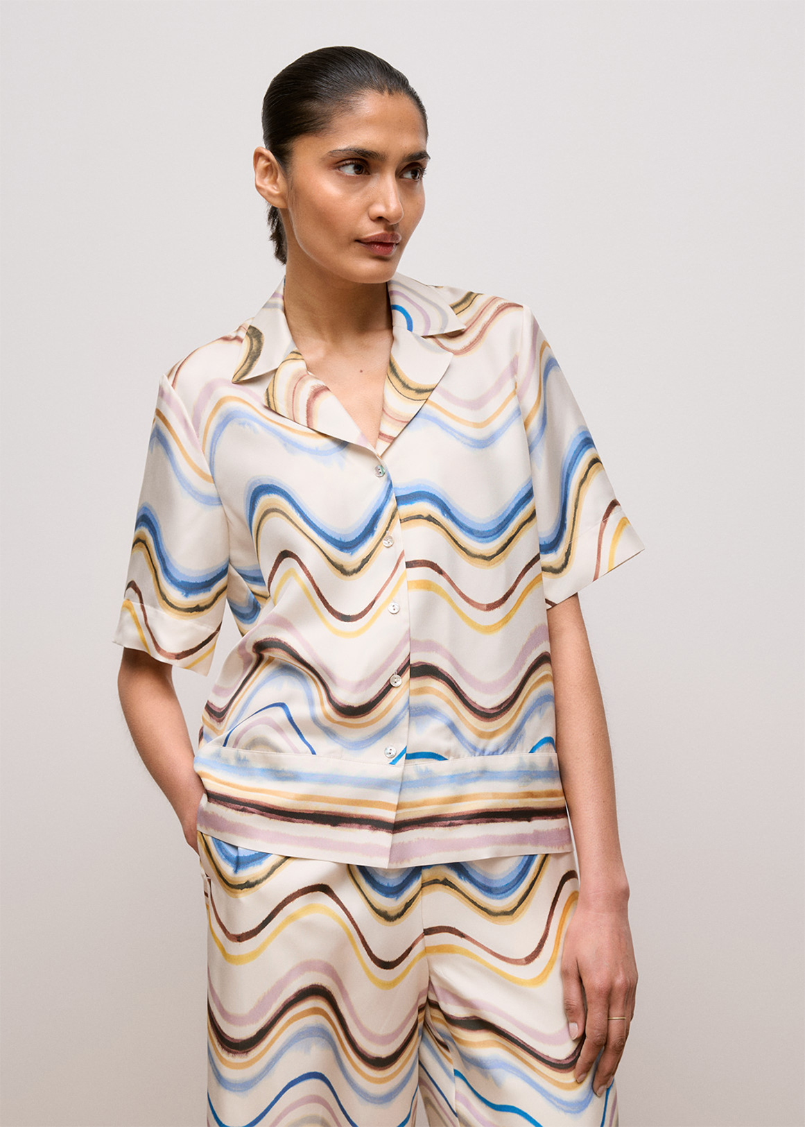 Wave Stripe Silk Camp Shirt
