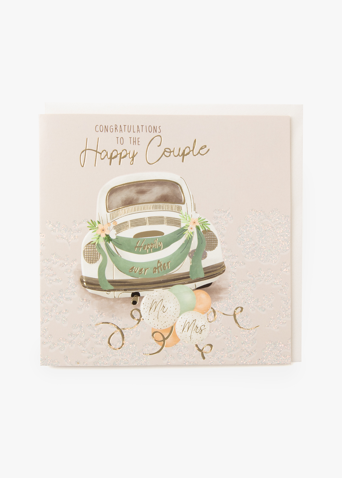 Wedding Car Foiled & Flitter Square Card