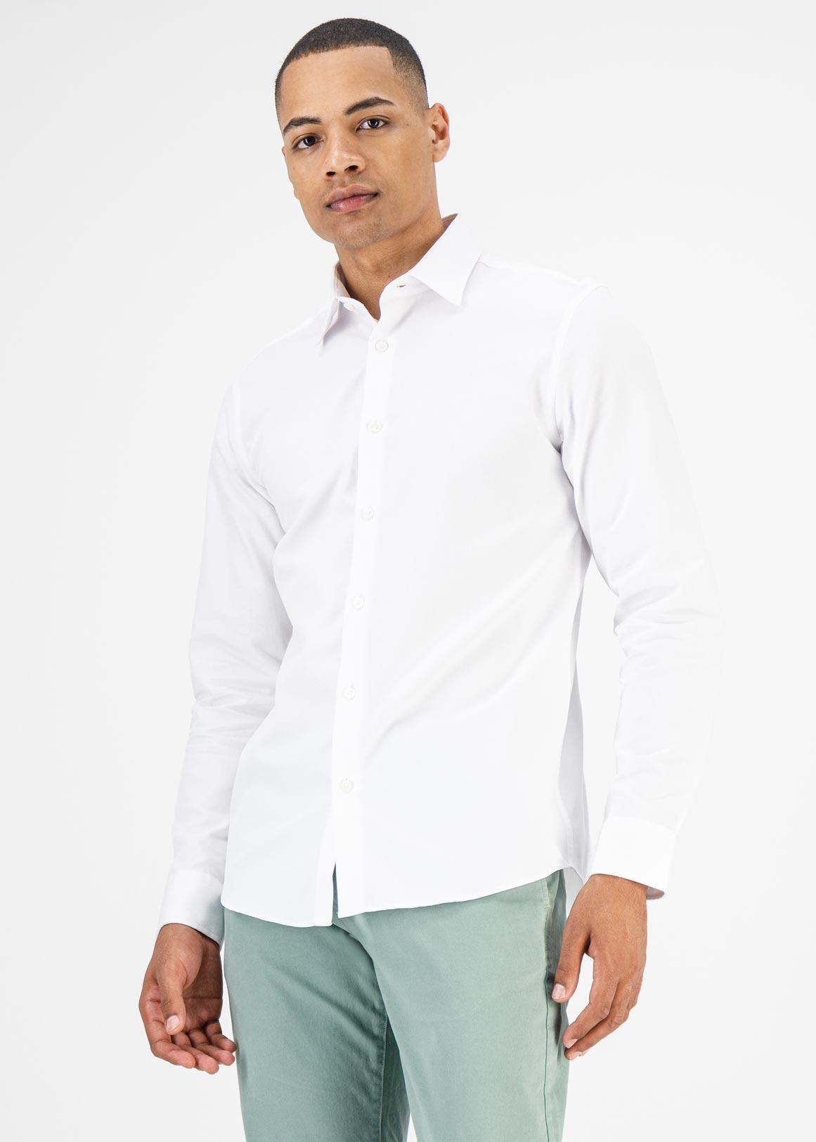 White Textured Slim Fit Cotton Shirt