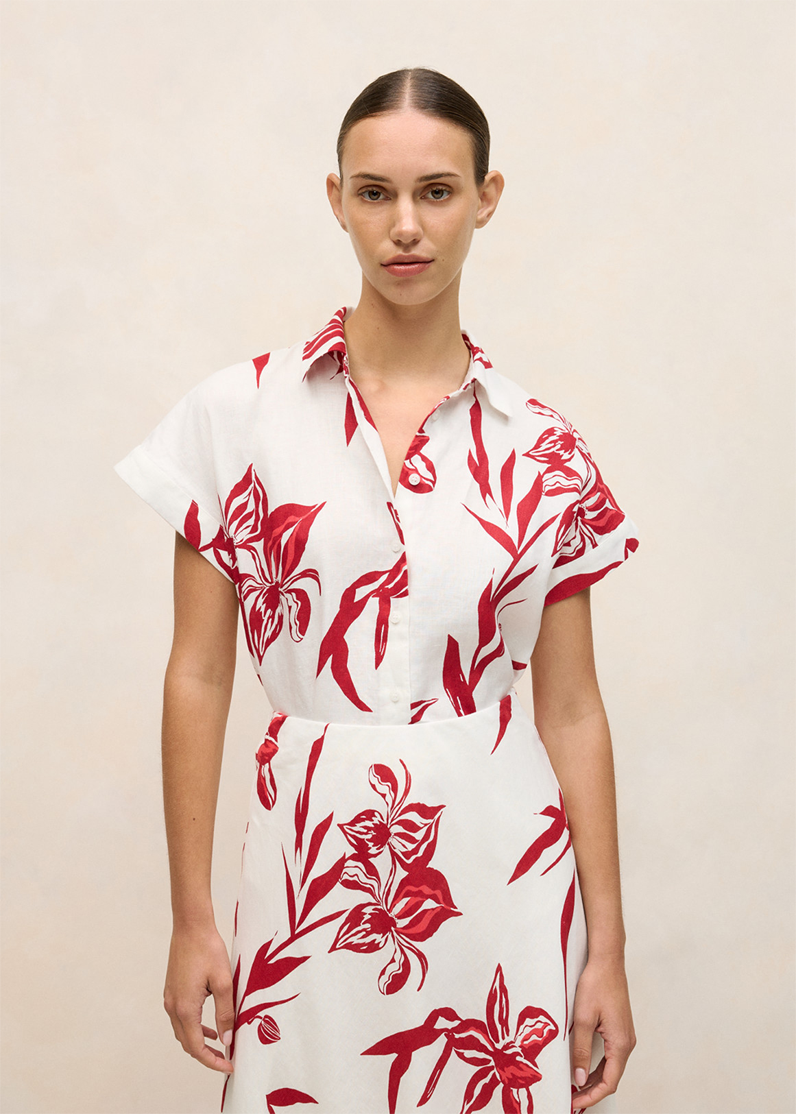 Wild Iris Linen Cap Sleeve Shirt