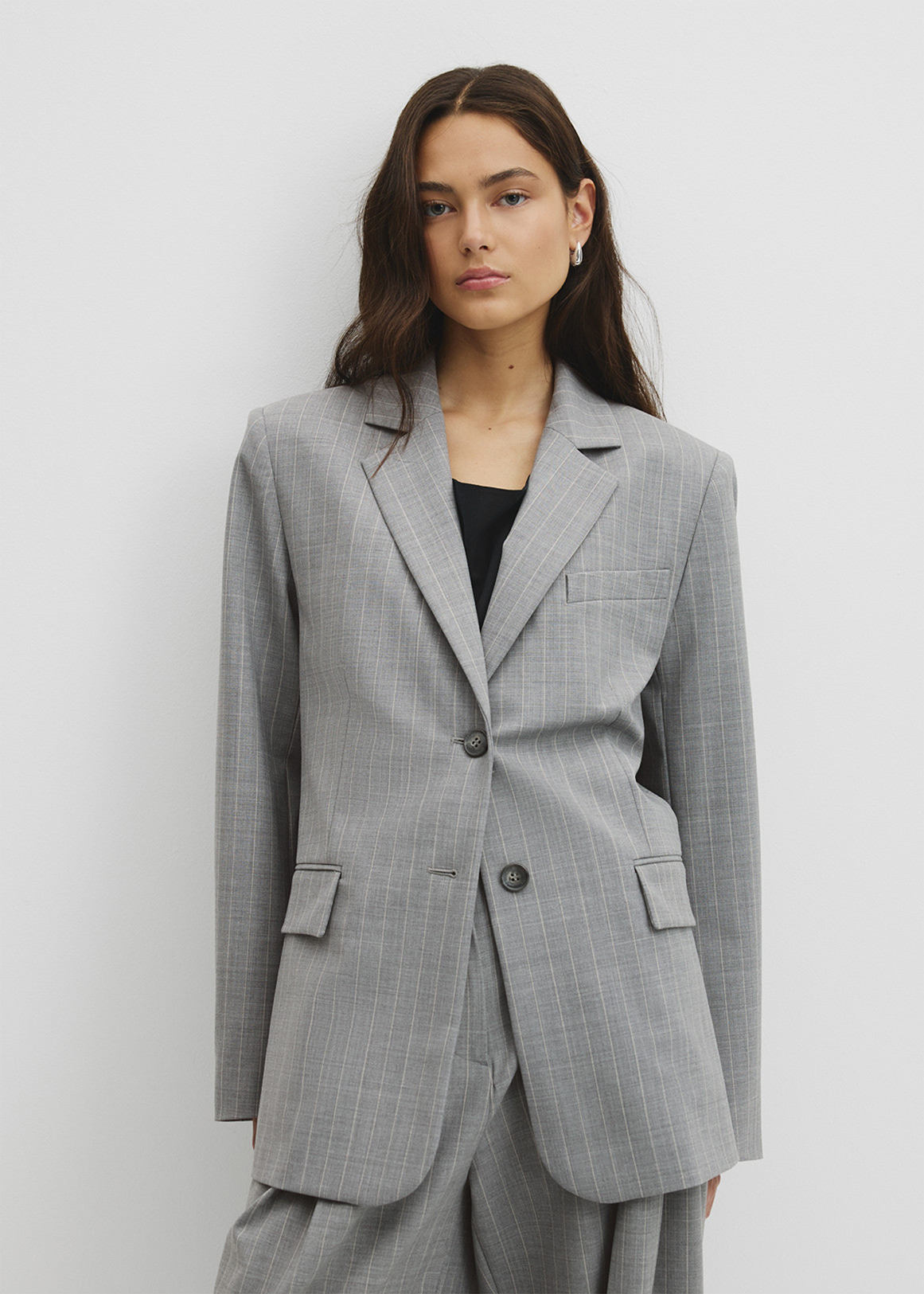 Wool Blend Pinstripe Classic Blazer