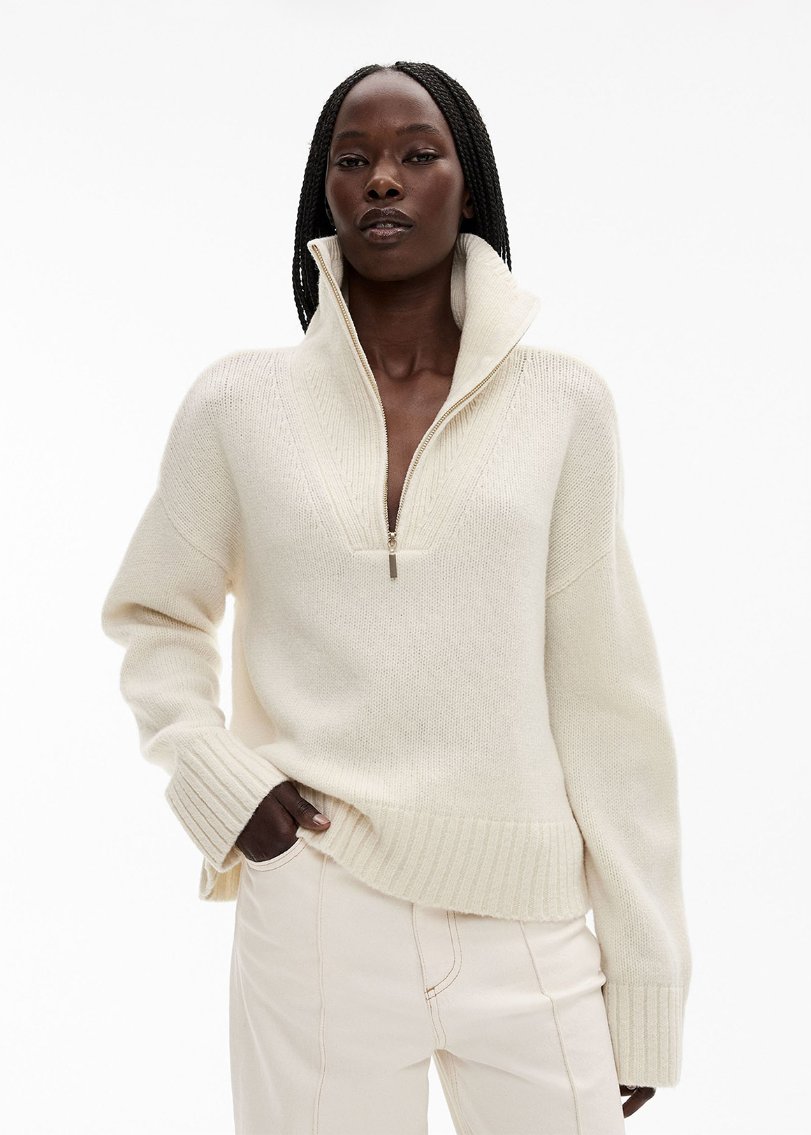 Wool Blend Zip Front Knit