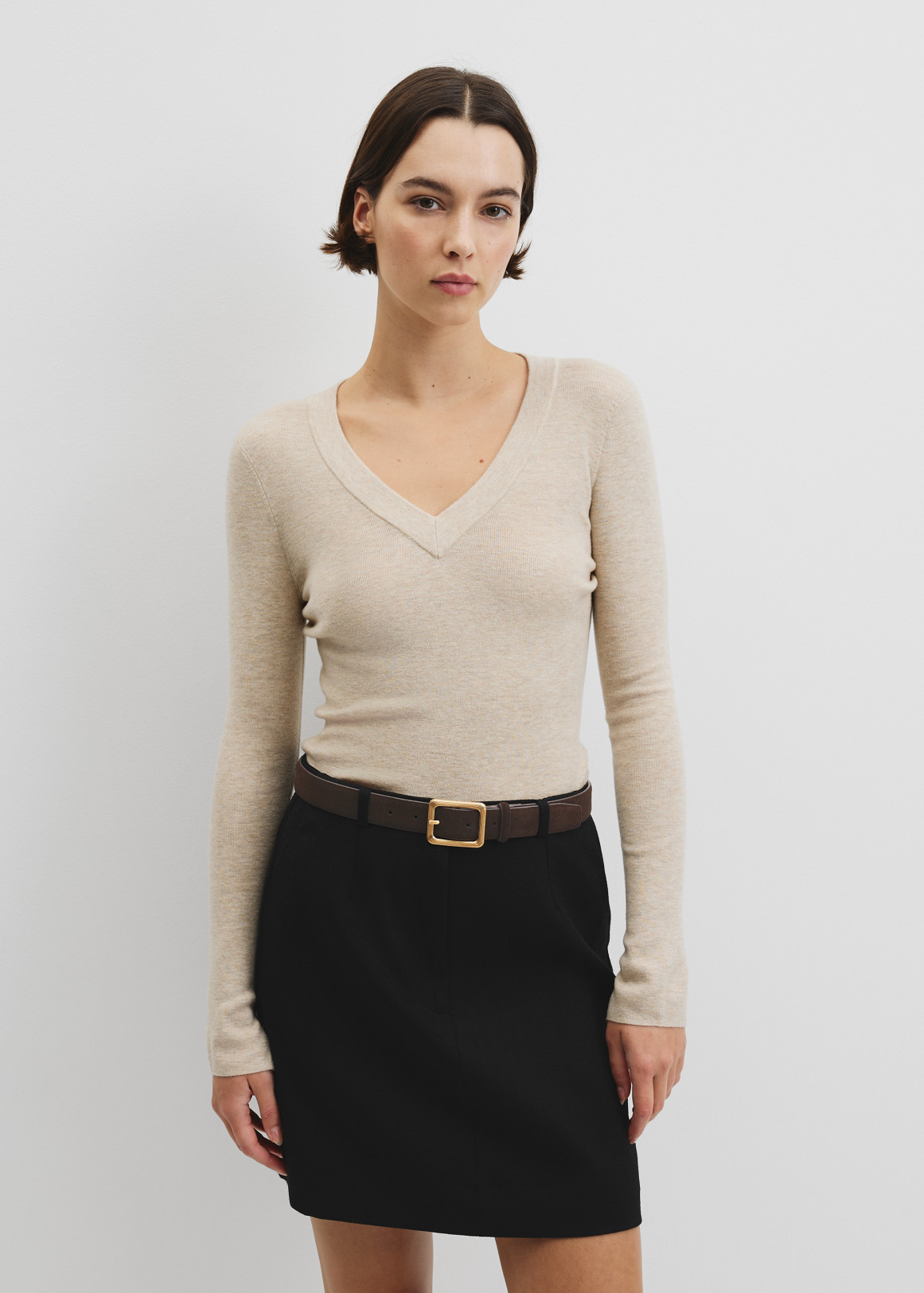 Wool Silk V-Neck Neck
