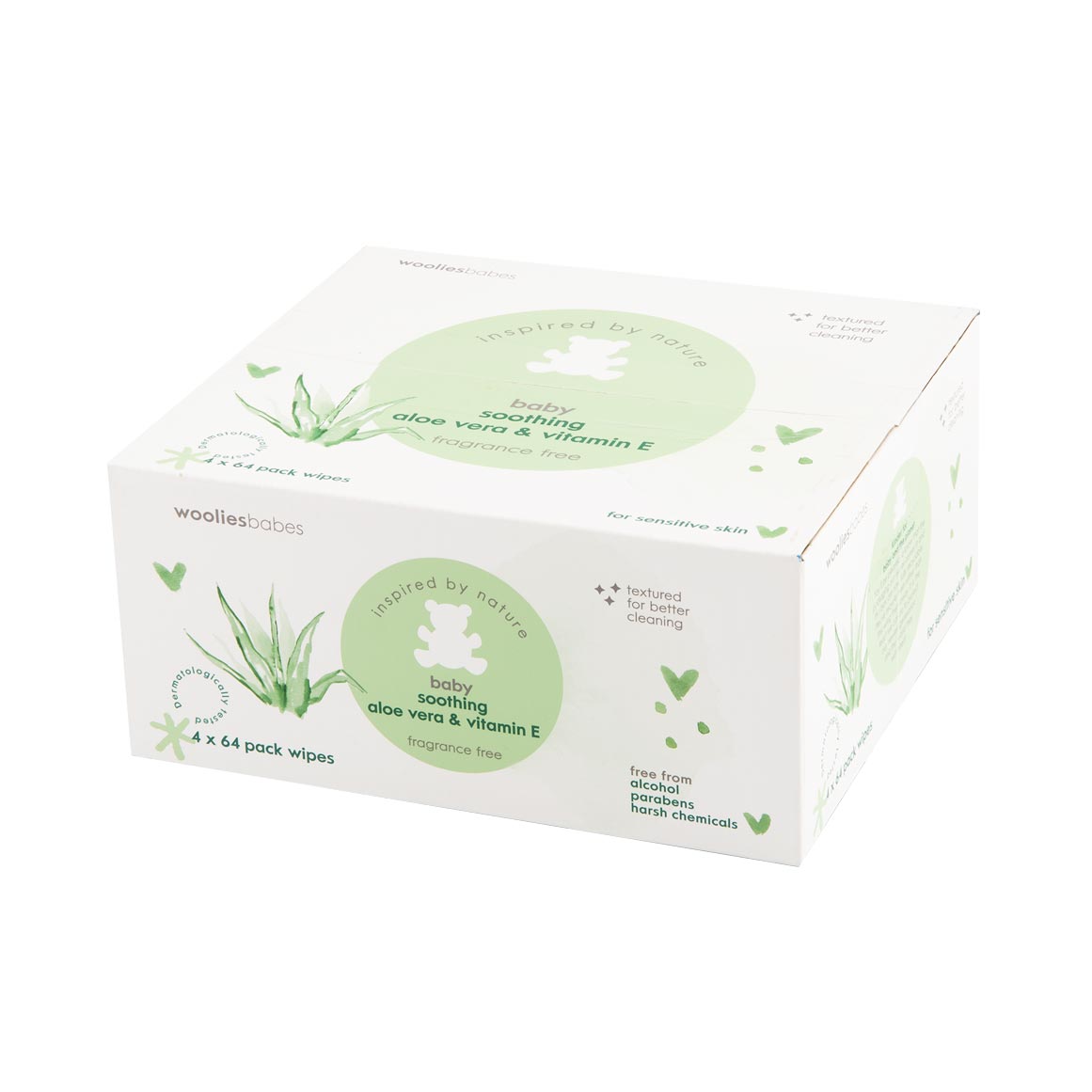 Wooliesbabes Aloe Vera and Vitamin E Fragrance Free Baby Wipes 4 x 64 pk