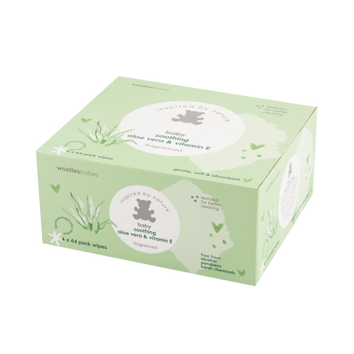 Wooliesbabes Aloe Vera and Vitamin E Fragranced Baby Wipes 4 x 64 pk