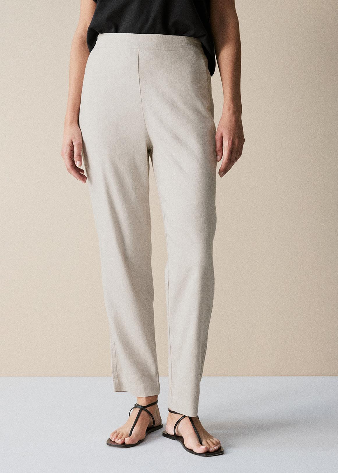 Yarn Dyed Stretch Linen Blend Pull On Pant