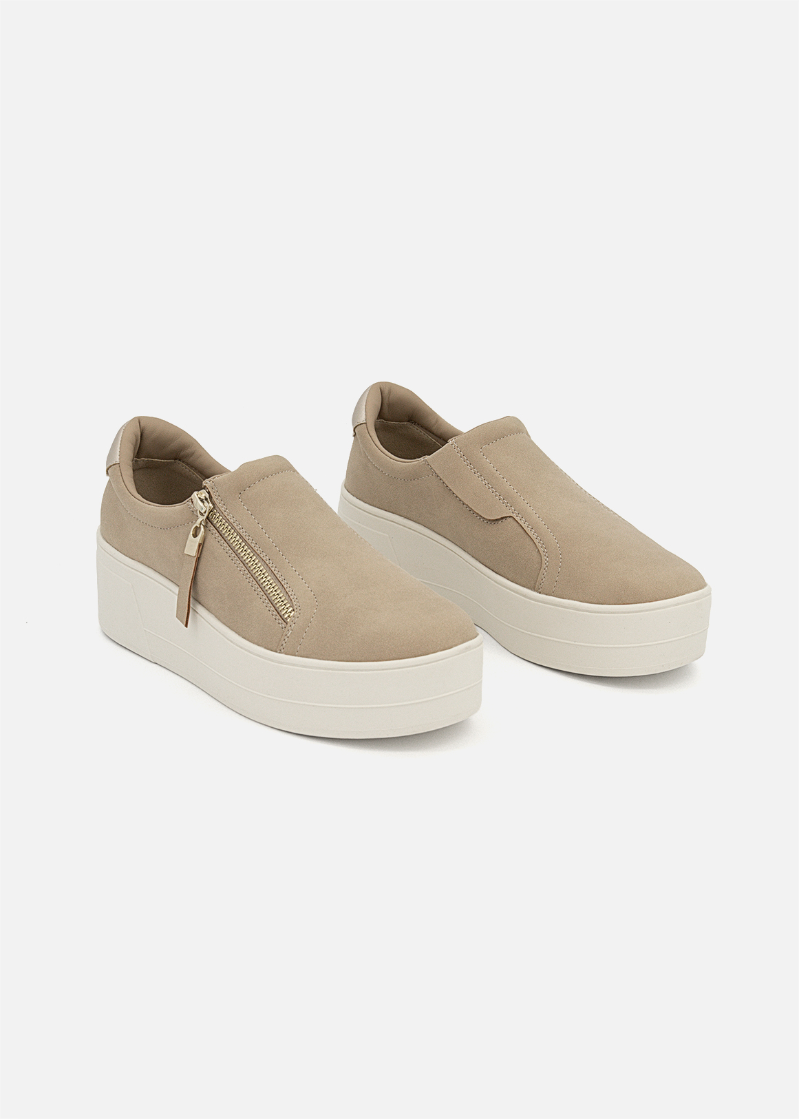 Zip Detail Faux Suede Platform Sneakers