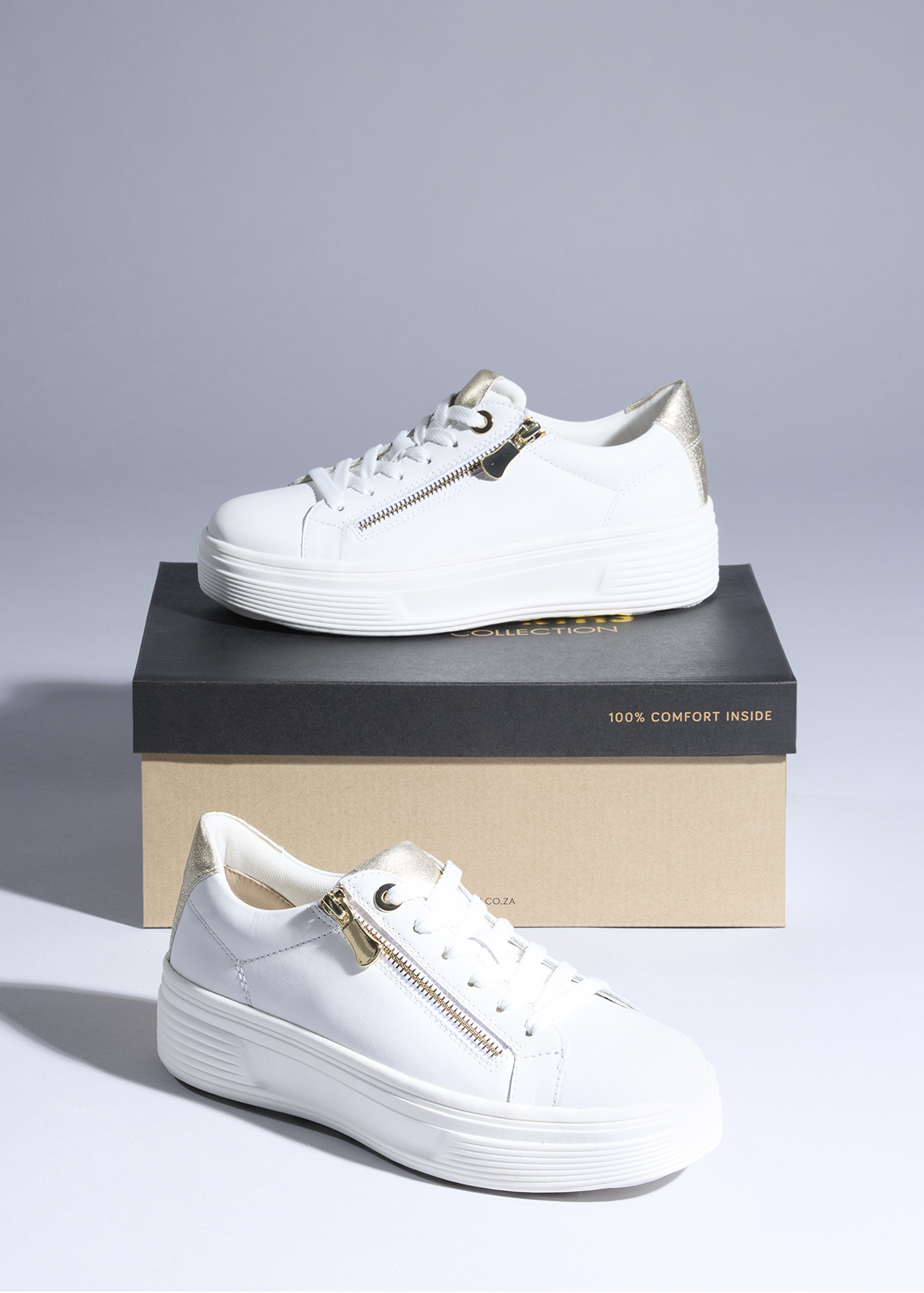 Zip Detail Leather Platform Sneakers
