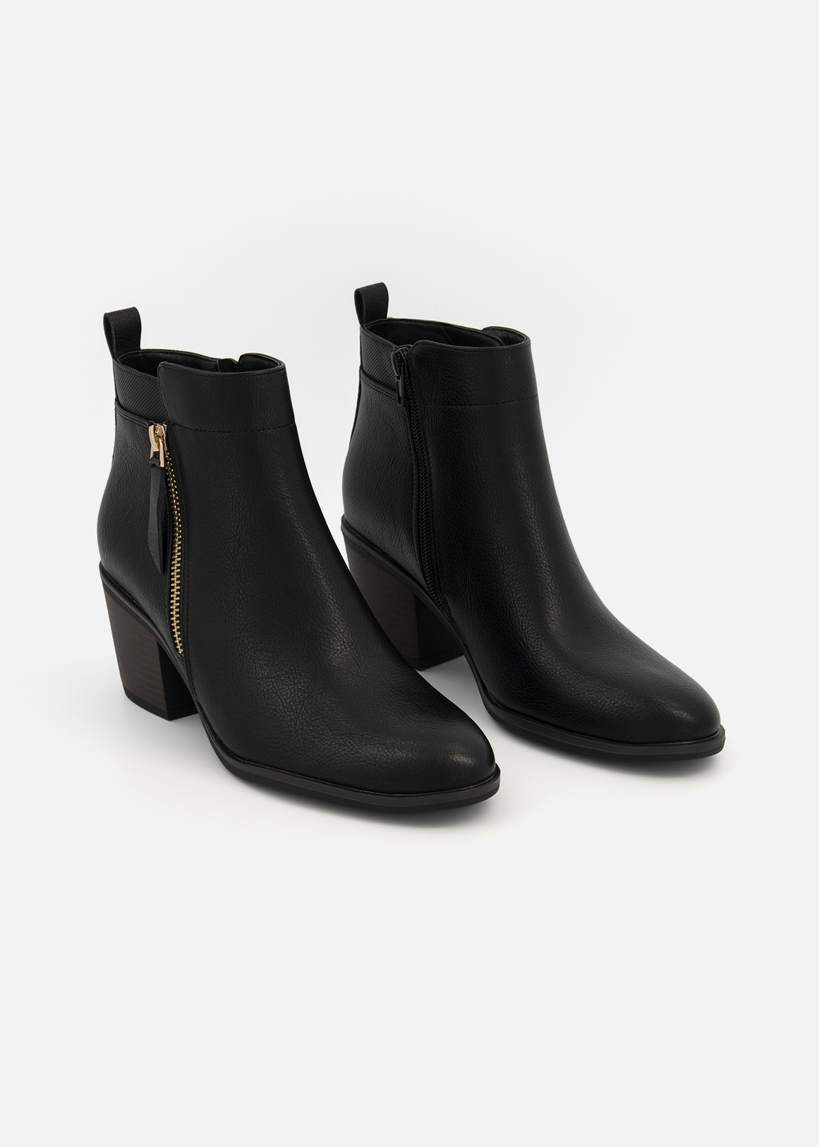 Zip Trim Block Heel Ankle Boots