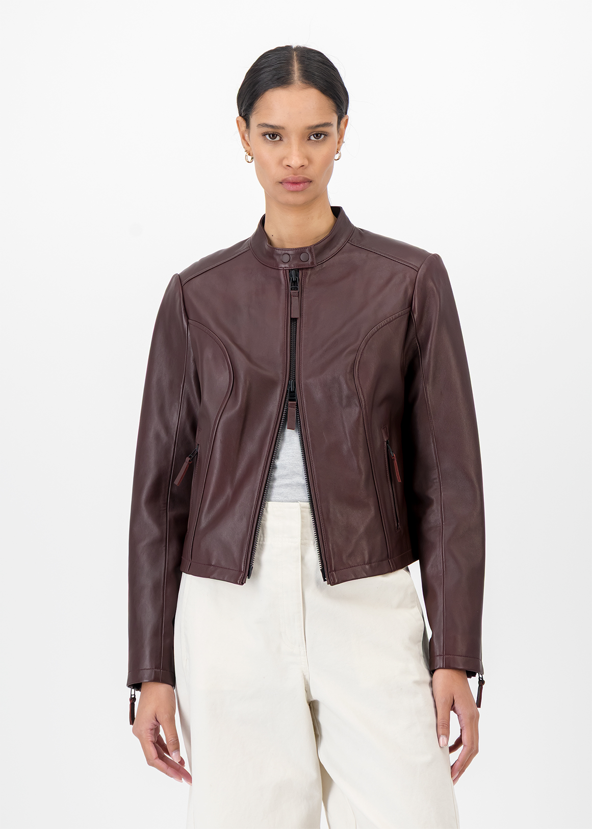 Zip-up Leather Biker Jacket