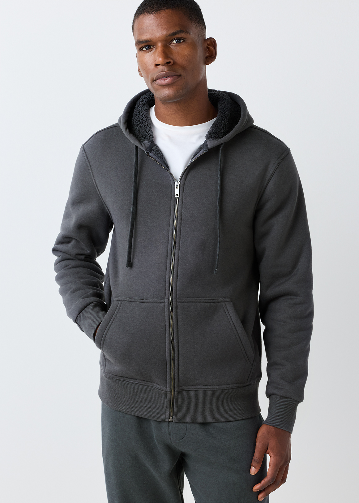 Zip-up Sherpa Lined Fleece Hoodie