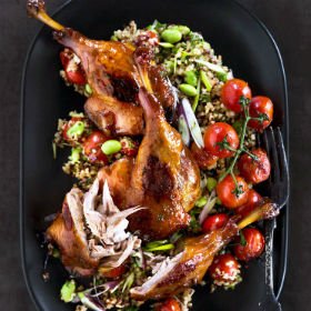 Asian duck with bulgur wheat and red quinoa salad