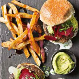 Chipotle and avocado burgers with beetroot coriander slaw 