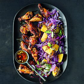 Maple and mustard chicken wings with summer slaw 
