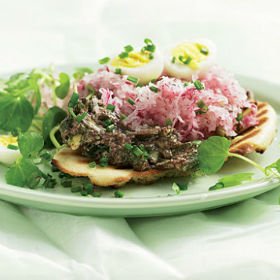 Egg, watercress, radish and olive salad
