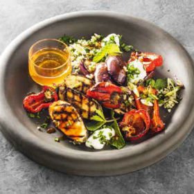 Honey and harissa grilled vegetable salad 