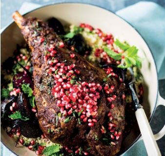 Harissa-roasted lamb with pomegranate and minted beetroot